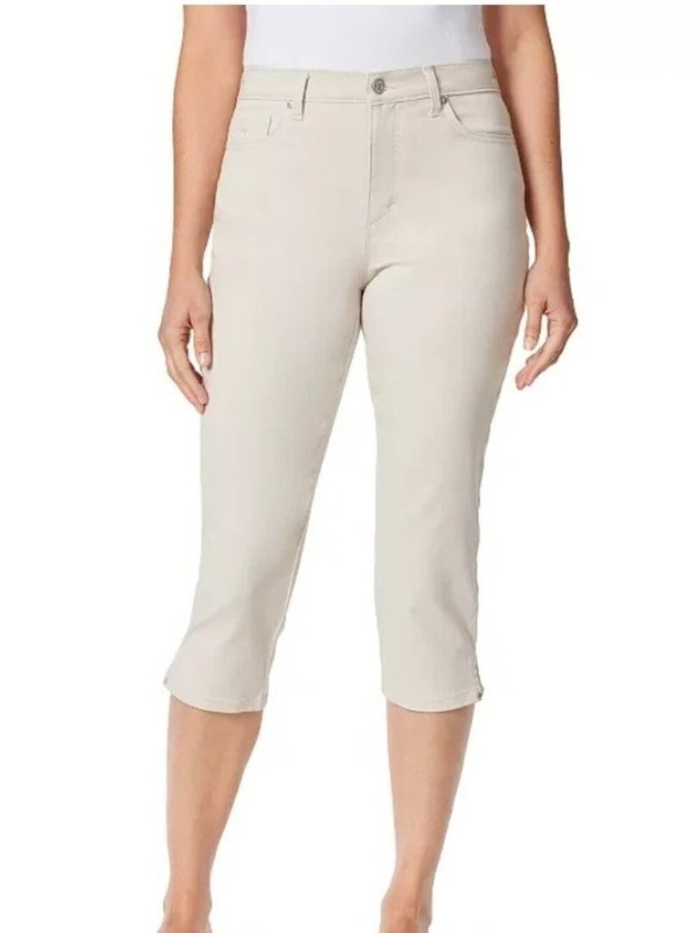 NWT Gloria Vanderbilt Women's 6 Amanda Capri Pants Beige Striped Cotton C0445